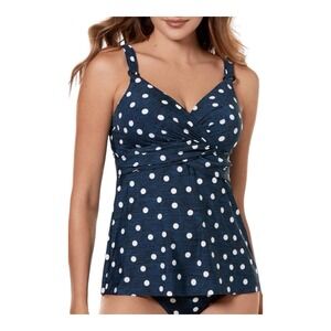 Miraclesuit Tankini Top Underwire 40D Blue‎ White Polka Dot Equinox Plunge Swim